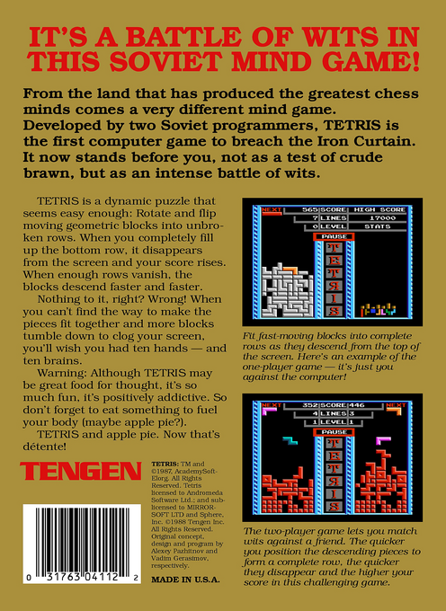 Tetris : The Soviet Mind Game (Homebrew) — Box back